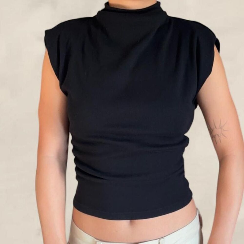 Michael Stars black mock neck top Amara Power Shoulder size small